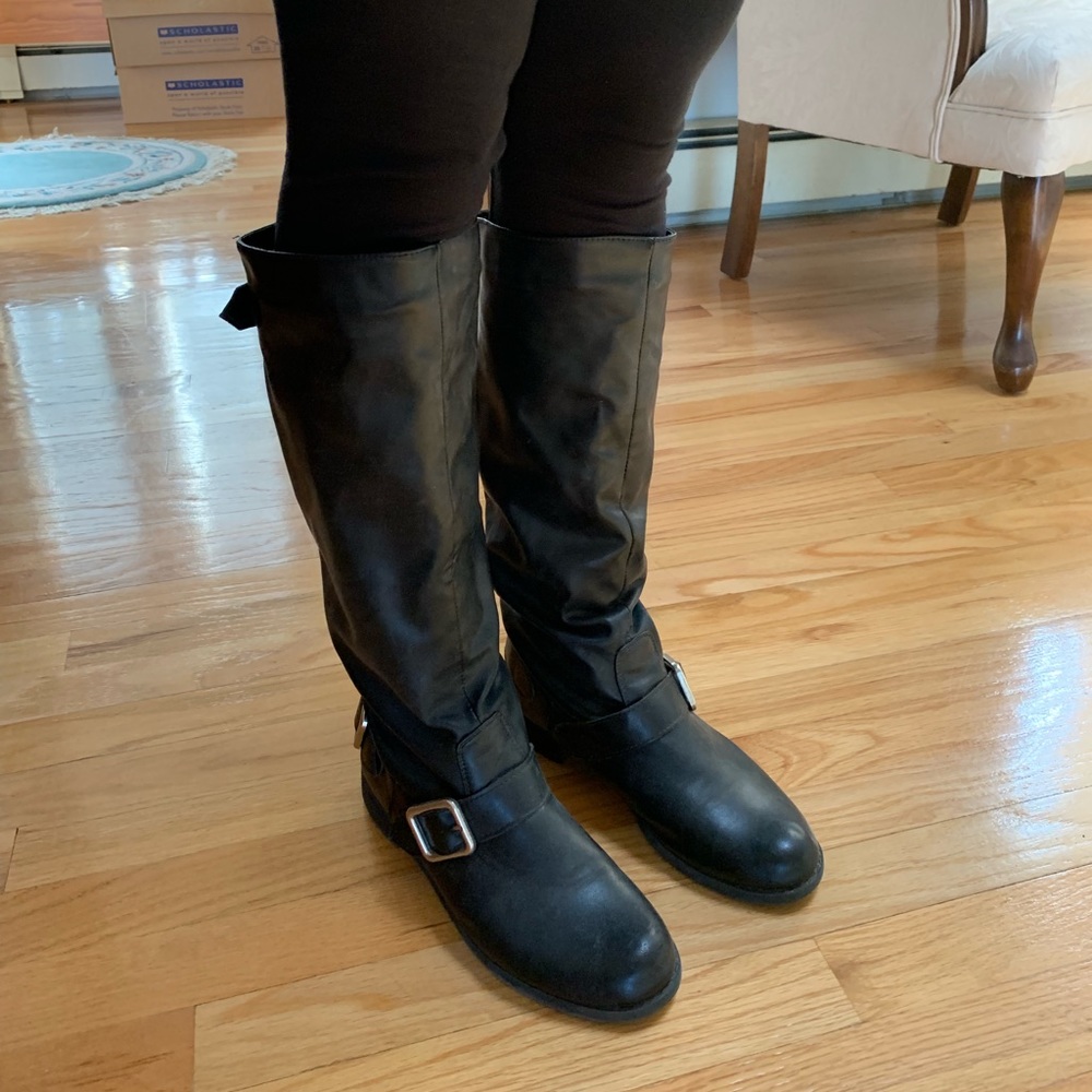 Black tall riding boots
